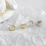 Lanciashow 925 Solid Silver Gold Plated Jewelry Wide Earrings Stud Retro Style