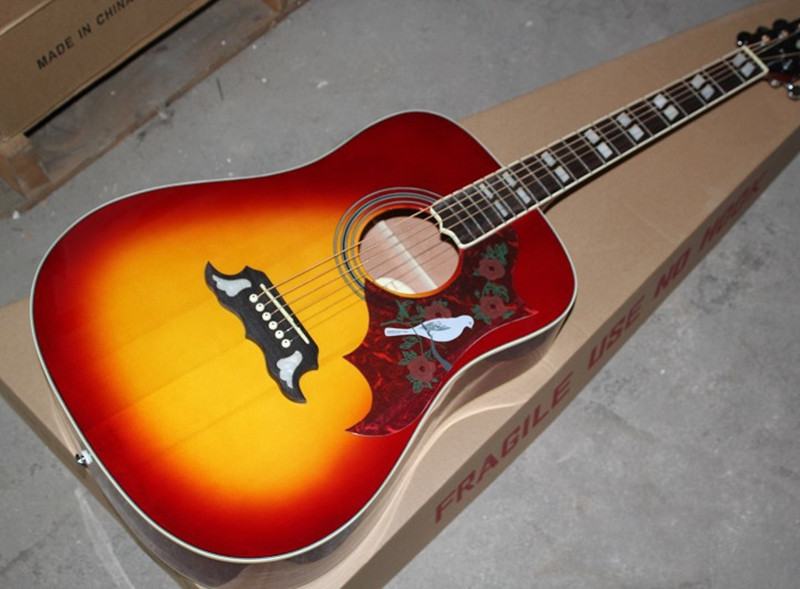 Custom Gibson 41 inch DOVE 20 frets rounded corner tobacco sunburst acoustic guitar with electric guitar's pickup