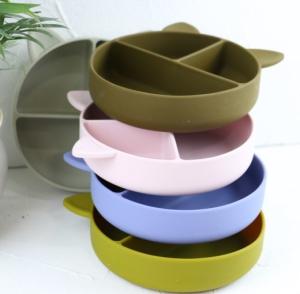 Quality Cat Style Kids Silicone Bowl , Colorful Silicone Divided Suction Plate OEM wholesale