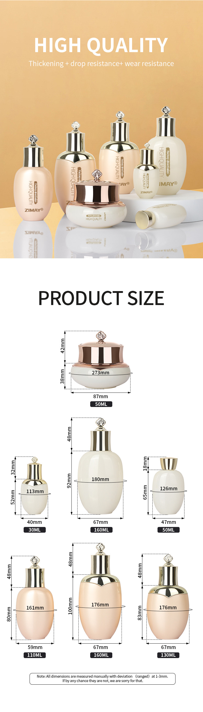 Luxury Gold Unique 50ml Face Cream Jar 100ml 120ml 150ml Toner Lotion Bottle Skincare Suit Packaging