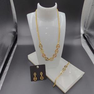 Quality High Polish Newest Gold Color Stainless Steel Earring ,Necklace , Bracelet Sets For Lady wholesale