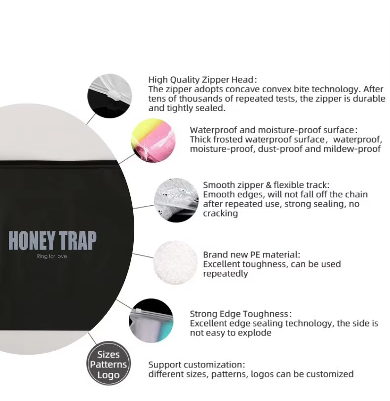 Custom Biodegradable Transparent Slider Lock Frosted Zipper Packaging Bags