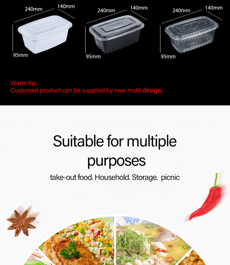 Leak Proof Plastic Food Storage Boxes Disposable Take Away Packaging