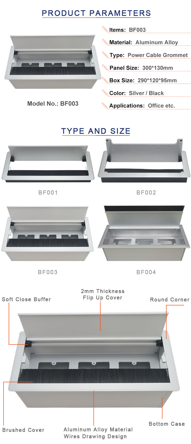 Conference office room used aluminum table brush desk grommet box