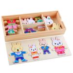 72pcs Wooden Animal Jigsaw Puzzles Cartoon Rabbit Bear Dress