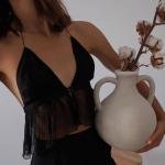 Summer Polyester Halter Women Crop Top White Black