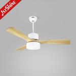 1stshine 220V DC 52" Solid Wood Blades Ceiling Fan with Light and 3 Color LED
