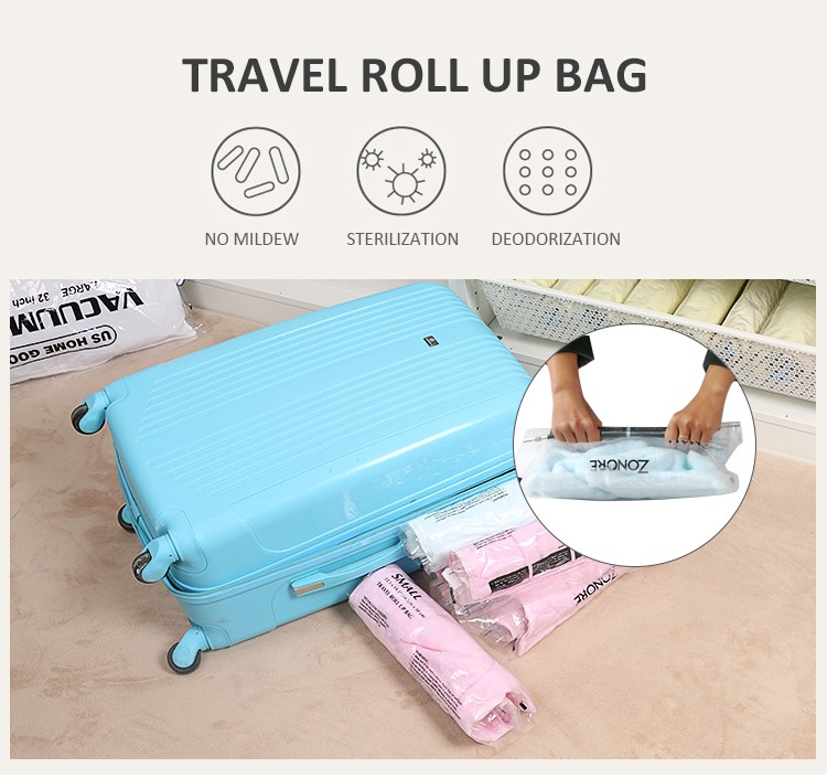 Hand Pressing Travel Vacuum Storage Bag Roll Up Vacuum Space Bag