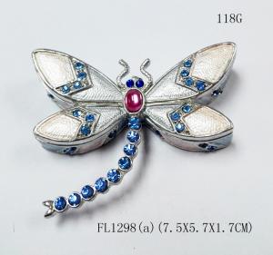 Quality Trinket jewelry box, dargonfly diamond decoration pink pewter jewelry box wholesale