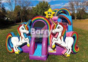 Quality Party Rental Unicorn Kid Zone Wet Dry Combo / Inflatable Unicorn Bounce House Jumper Slide Combo wholesale