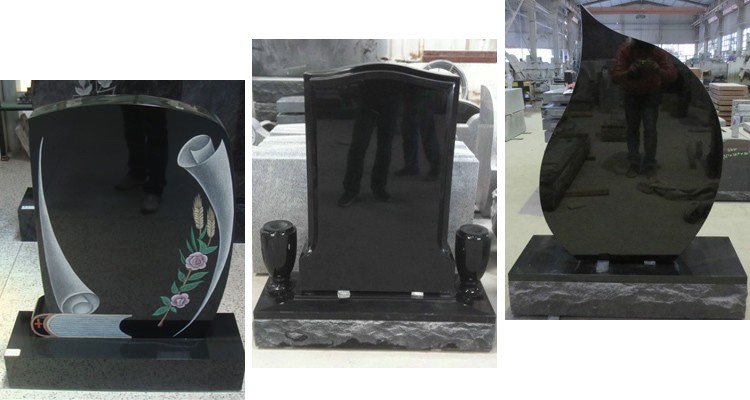 Unique Upright Granite Headstones , European Style Black Headstones For Graves