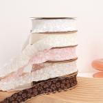 Embossed Floral Lace Trim 25mm Polyester Champagne Lace Ribbon