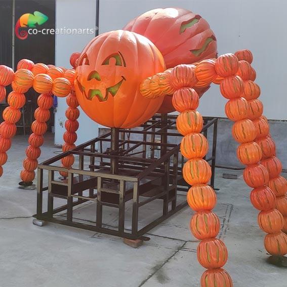 Customizable Fiberglass Animatronic Halloween Pumpkin Spider For Halloween