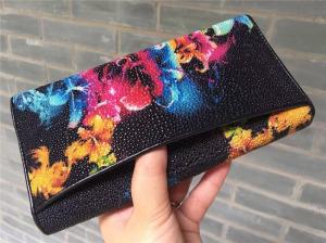 Quality Authentic Stingray Skin Closure Female Large Flower Purse Wallet Genuine Leather Lady Phone Clutch Women Card Holder wholesale