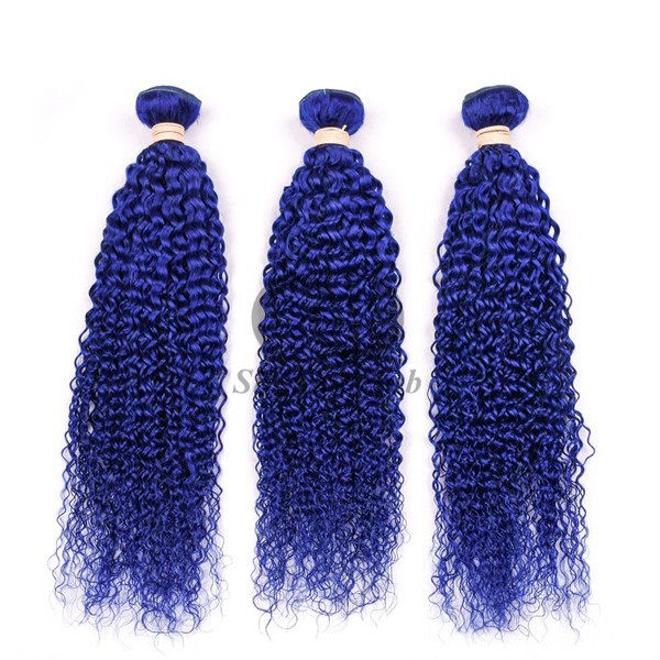 Blue Kinky Curly Remy Human Hair Bundles Sew In Weave Bundles Brazilian Bundle Deals