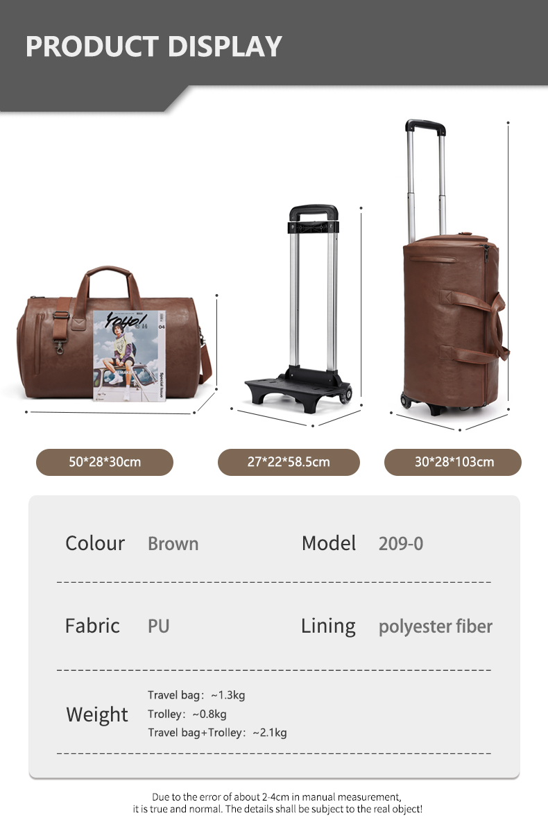 OEM Rolling Garment Male Travel Duffle Bag With Trolley Sleeve Multipurpose