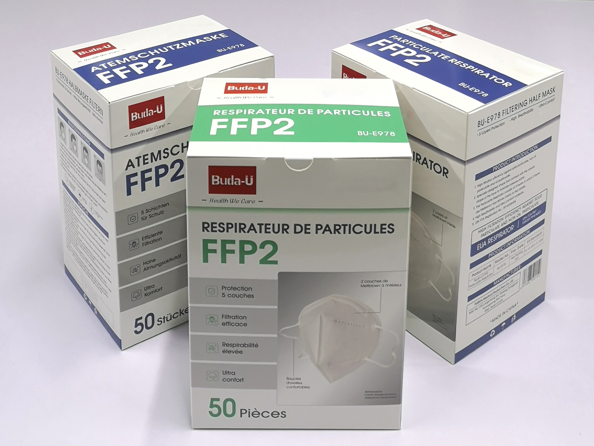 French FFP2 Face Mask , Mask Respirator FFP2 CE 0370 In French Packing Box , FFP2 Protective Mask In France