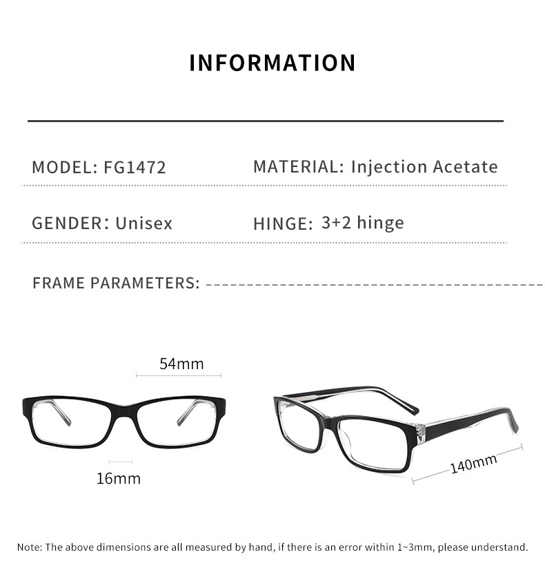 Black Rectangle Frame Glasses Acetate Optical Prescription OEM