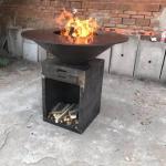 Black Painting Round Corten Steel BBQ Grill Fireplace 1330*500*1000mm