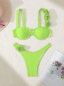 Quality Striped Floral Ruched Halter Design Bikini Swimsuit for Beach and Vacation wholesale
