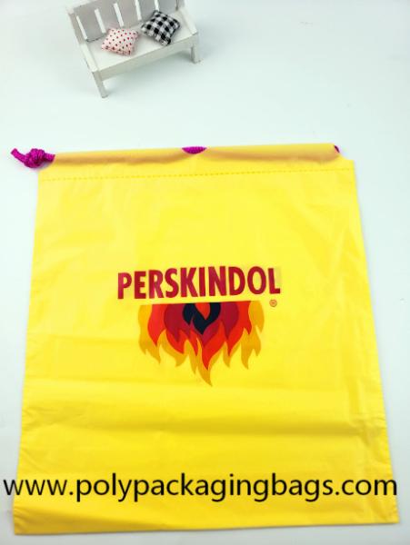 Yellow Waterproof Nylon Mesh Promotional Drawstring Bags / Personalized