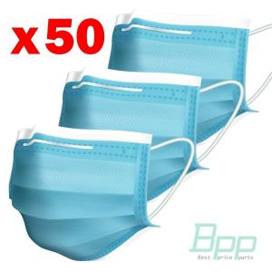 Quality 50pcs / Pack Blue Face Mask Non Woven Melt Blown Fabric 95% BFE CE FDA wholesale