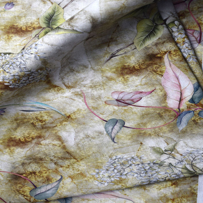 Floral Polyester Printing Fabric Digital Custom Hemp Linen Rayon Fabric