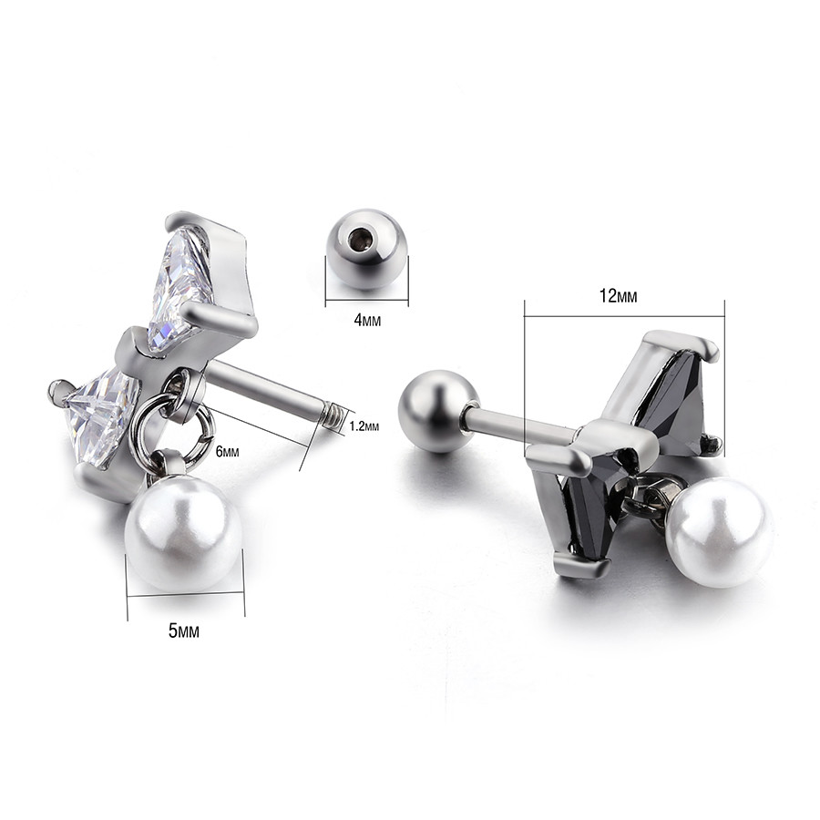 Canada style fashion piercing jewelry bowknot shape stud earring with pearl