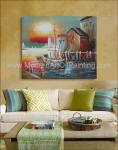 Sunrise Senery Orange Boats Oil Painting Sailboat Canvas Art For Parlour