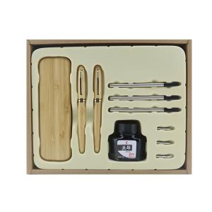 Quality Bamboo Wood Business Stationery Set Natural Color Roller Ball Pen Fountain Pen Set wholesale