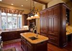Contemporary L Shaped Kitchen Cabinets With Glass Door And Red Paint Island