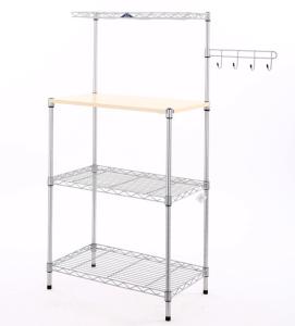 Quality 3 Tiers Commercial Shopping Trolley Chrome Metal Wire Kitchen Cart MDF Board wholesale