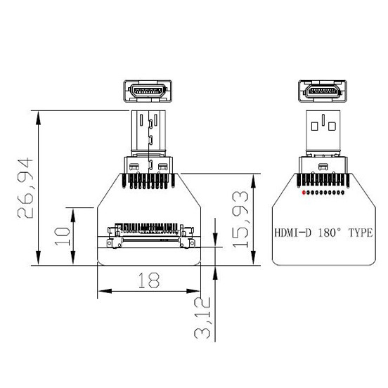 MIPI Connector Adapters OEM ODM HDMI Cable Adapter Micro Straight Head HDMI-D-180° To 20454-220-02 20455 20453