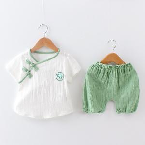 Quality 100cm New Baby Two Piece Suit Set Chinese Style White Short Sleeve Shirt wholesale