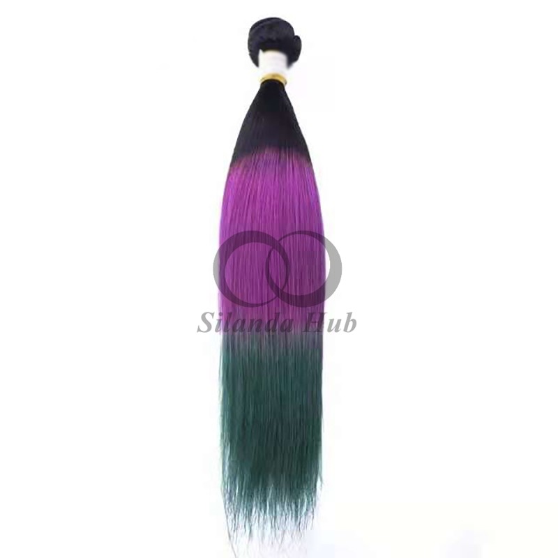 #T1B/Purple/Green Straight Remy Human Hair Bundles Sew In Weave Bundles Brazilian Bundle Deals