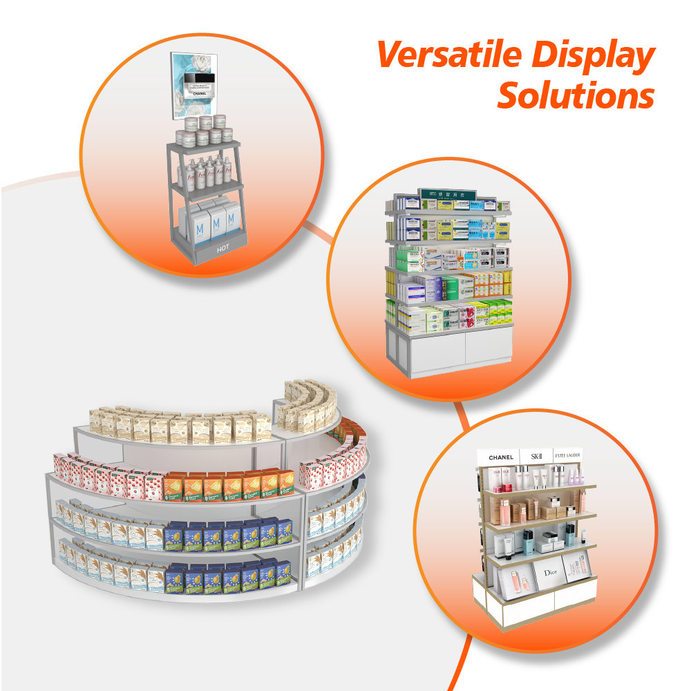 GDR02-BG01 Skincare Display Cabinet with LED Strip Lights and White Glass for Department Stores