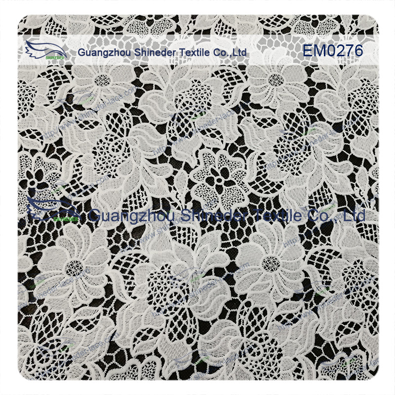 Mesh polyester lace Fabric White Flower Embroidered Lace material for girls dress
