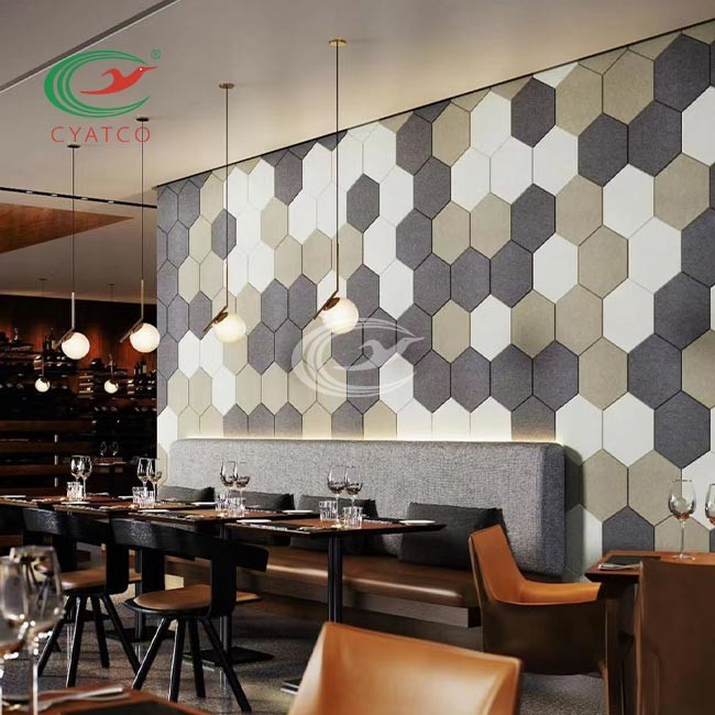 Polyester Felt Hexagon Ceiling Panels , Restaurant Hexagonal Acoustic Wall Tiles