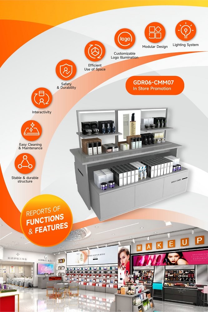 GDR06-CMM07 Retail Display Stand with 80mm Double-Sided Soft Film Light Box and LED Strips for Luxury Retail