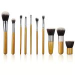 10Pcs Bamboo Makeup Brush Set , Vegan Cruelty Free Foundation Blending Brush
