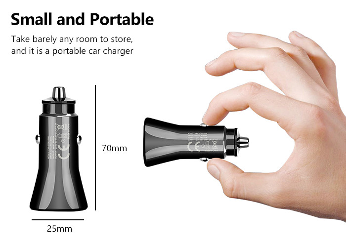 Black grey Dual Ports PD QC3.0 18W Fast Car Charger Aluminum Alloy