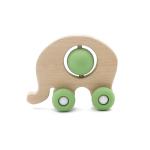 Educational Wooden FDA Elephant Silicone Teething Rattle Medical Grade