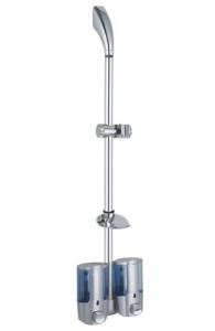 Quality stainless wall mount shower sliding bar set rainshower pipe chromed soap dish with soap dispenser wholesale