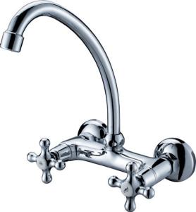 Quality 2 Holes Wall Mounted Kitchen Sink Water Faucet Polished Chrome Finishing wholesale