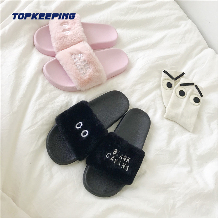 OEM ODM Acceptable Slip On Womens Furry Slide Slippers