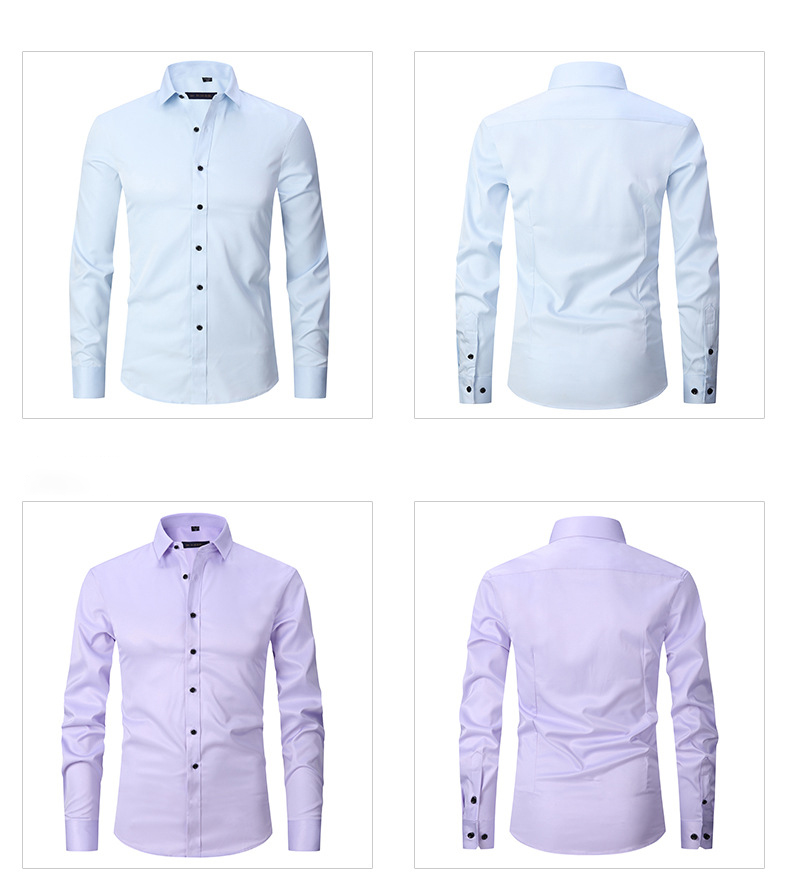 Solid Color Men Shirts Apparel Business Casual Polyester Stand Collar Clothes