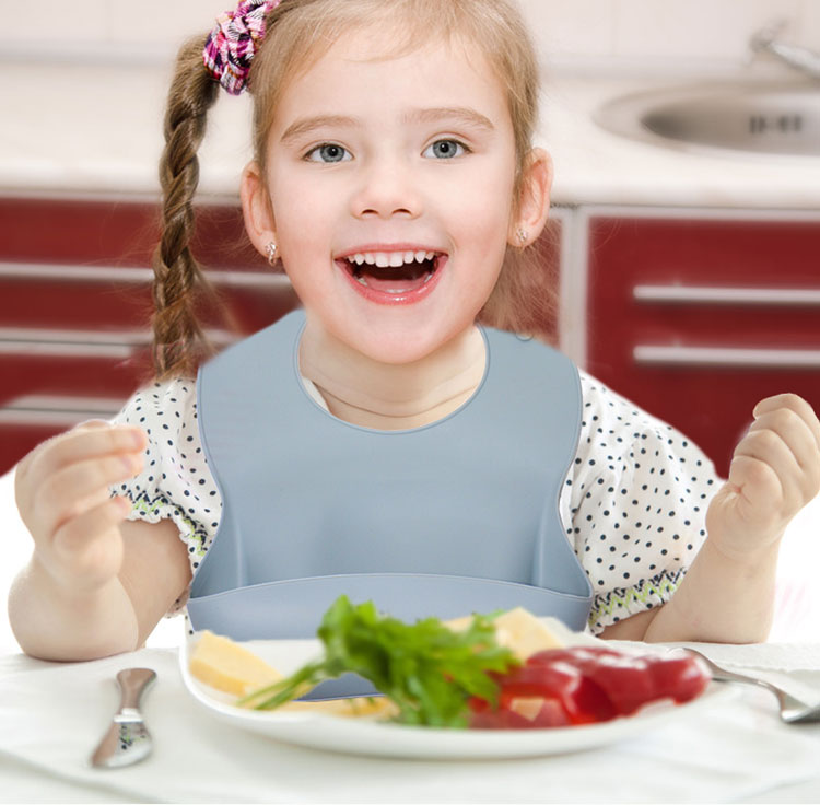 Antibacterial Toddler silicone scoop bib Waterproof Feeding Bibs With Crumb Catcher