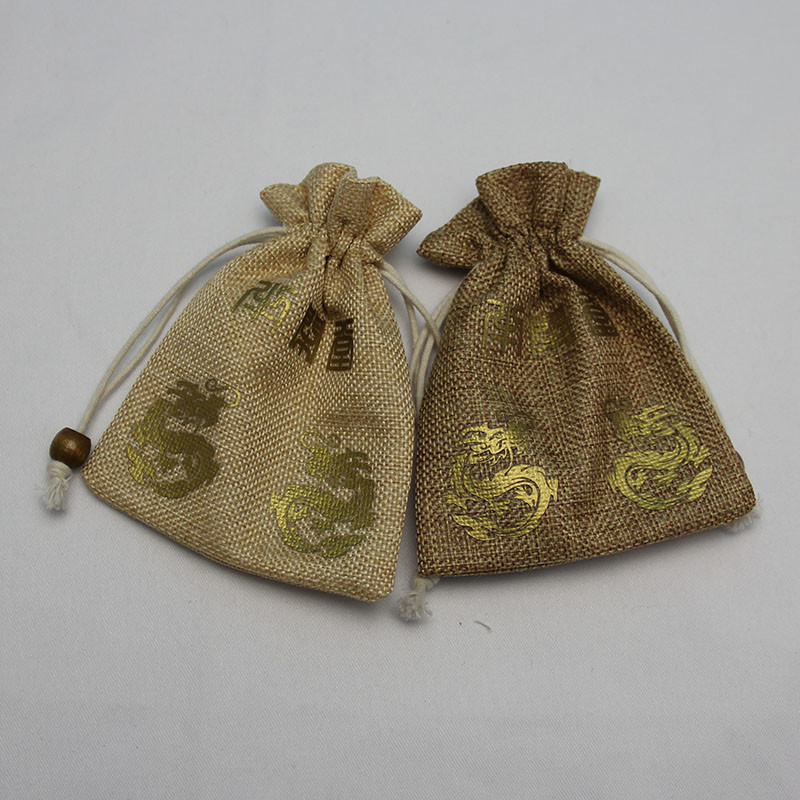 Gunny Sackcloth Small Hessian Gift Bags , Velvet Lining Drawstring Dust Bag