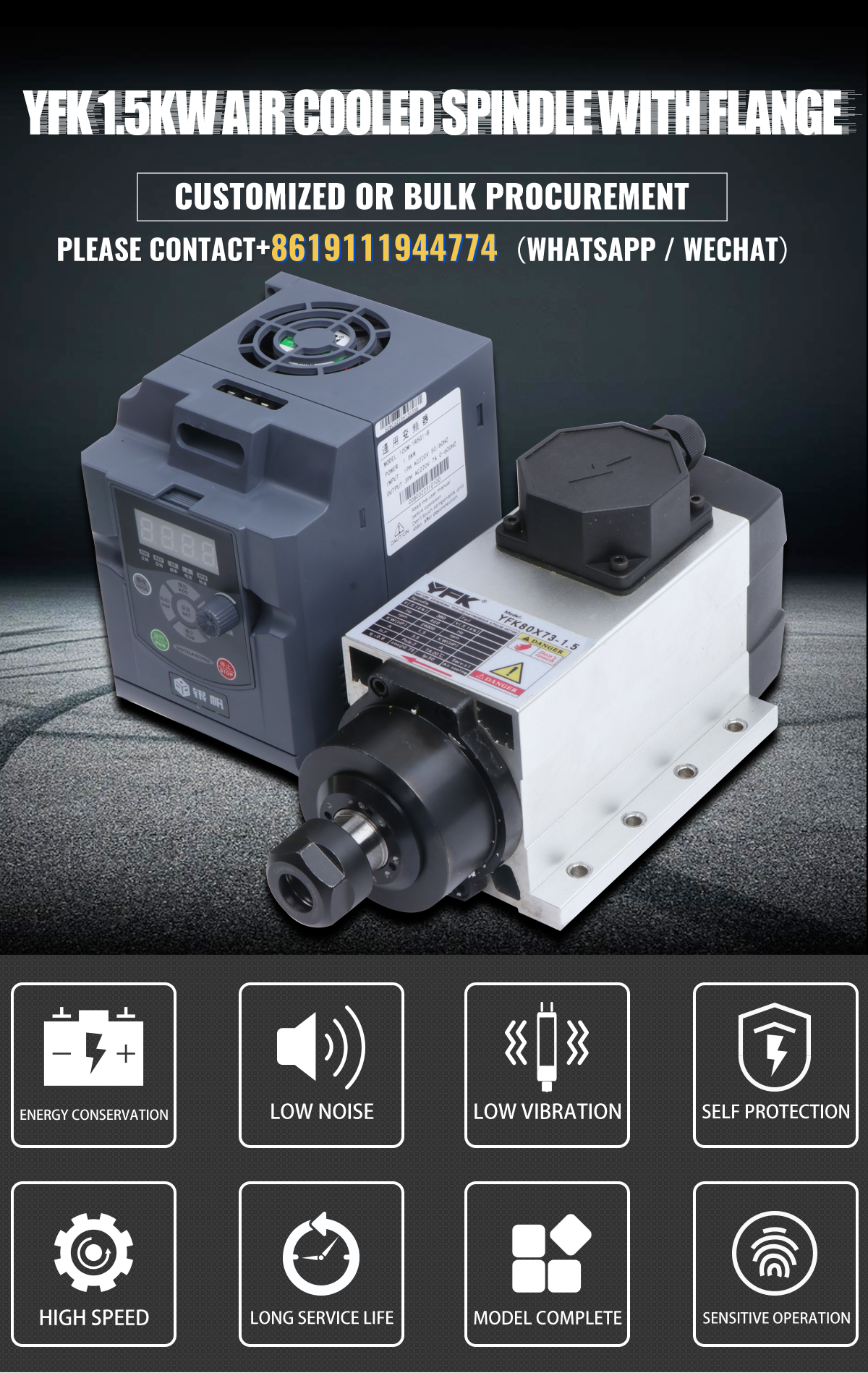 1.5KW Air Cooled Square Spindle CNC Router Machine Kit Motor Drive and Flange Included