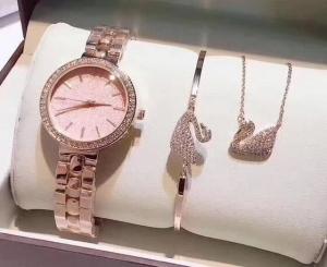 Quality Elegant Quartz OEM watch Wrist Watch with Swan Ring and necklace Ladies' fashion watch wholesale
